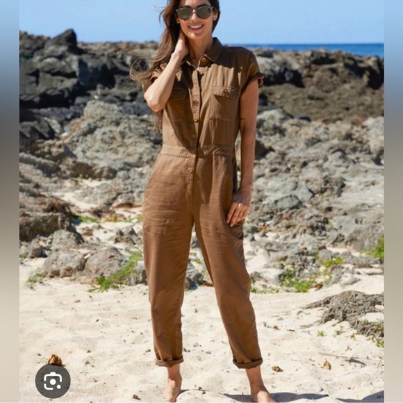 Outerknown SEA suit brown utility jumpsuit linen blend size XS NWT - Picture 1 of 9
